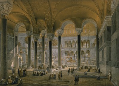 Haghia Sophia, tablica 6: nawa północna, wyryta przez Louisa Haghe (1806-85), opublikowana w 1852 r. autorstwa Gaspard Fossati