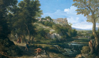 Pejzaż przedstawiający tańczącego fauna i nimfę 1667-1668, autorstwa Gasparda Dugheta (1615-1675) autorstwa Gaspard Poussin Dughet