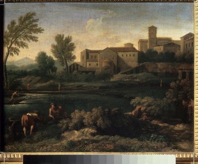 „Widok na miasto w regionie Lacjum w pobliżu Rzymu” (Małe miasteczko w Lacjum) Obraz Gasparda Dugheta (1615-1675) ok. 1660 r. Muzeum Puszkina, Moskwa autorstwa Gaspard Poussin Dughet