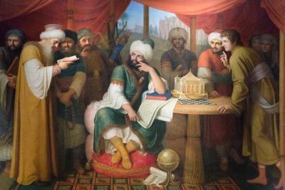 Harun Al Rashid w swoim namiocie z mędrcami ze wschodu autorstwa Gaspare Landi
