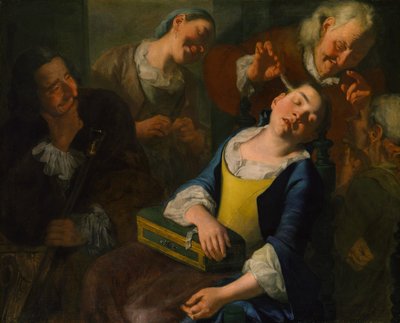 Dokuczanie śpiącej dziewczynie, ca. 1760. autorstwa Gaspare Traversi