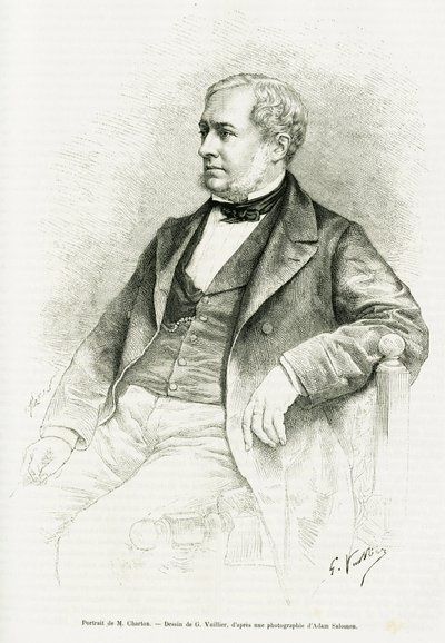 Portret Edouarda Chartona. Grawer G. Vuillier, według fotografii Adama Salomona, ilustrujący artykuł Paula Laffite