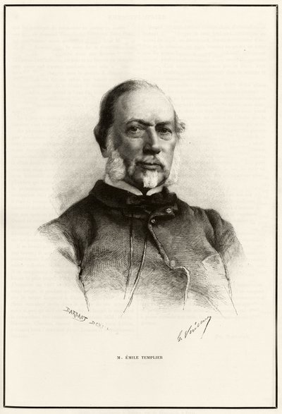 Portret Emile Templier (1821-1891), współpracownika Louisa Hachette (1800-1864), odpowiedzialnego za produkcję „Tour du monde”. Grawer G.Vuillier, ilustrujący historię „Z Paryża do Tonkina, przez nieznany Tybet” autorstwa Gabriela Bonvalo autorstwa Gaston Vuillier