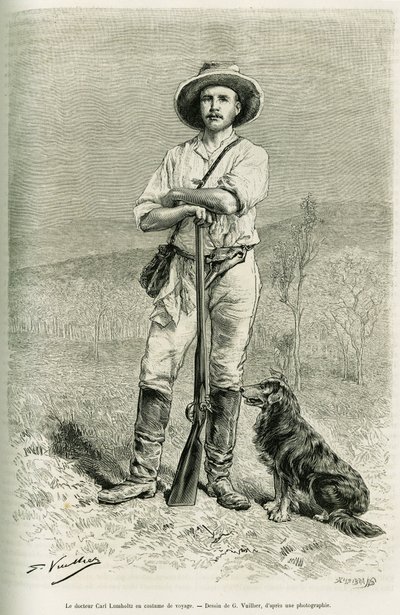 Portret autora podróżnika Carla Lumholtza. Grawer G.Vuillier, aby zilustrować historię Chez les cannibales, podróż w północno-wschodniej Australii autorstwa Gaston Vuillier