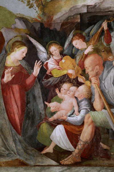 Adoracja pasterzy z aniołami-muzykami autorstwa Gaudenzio Ferrari