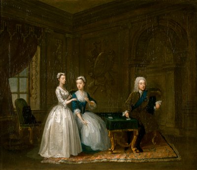 „Portret Jana, 2. księcia Montagu, jego żony i ich młodszej córki”, c1730 autorstwa Gawen Hamilton