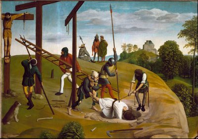 Lament nad śmiercią Chrystusa. Szczegół opadania krzyża. (Obraz autorstwa Geertgen Tot sint Jans