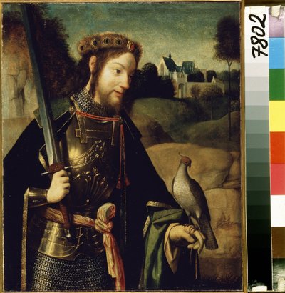 Obraz „Reprezentacja św. Bawona z Gandawy” (Saint Bavo) autorstwa Geertgen tot Sint Jans (lub Gerard de Saint-Jean (Saint Jean), Gerrit van Haarlem) (ok. 1465-ok. 1495) Koniec XV wieku Słońce. 36,5 x 30 cm Ermitaż, Sankt Petersburg autorstwa Geertgen Tot sint Jans