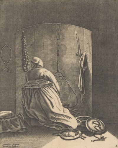 Gotująca kobieta, płyta 3 z Pięciu kobiecych zawodów, ok. 201 1640-57., ca. 1640-57. autorstwa Geertruydt Roghman