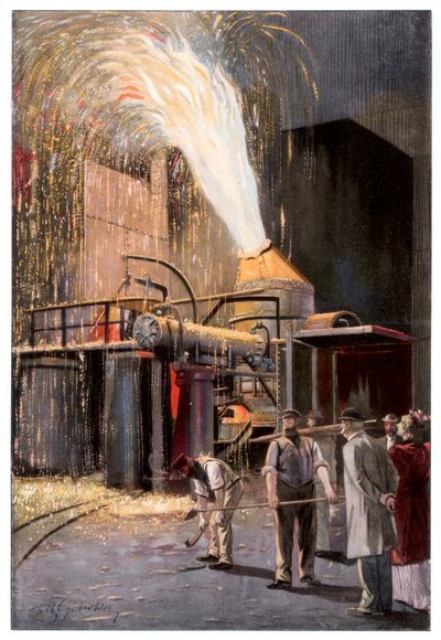 Odwęglenie surówki w konwertorze Bessemera, 1900. autorstwa Gehrke