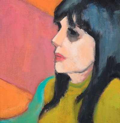 Czarne włosy, limonkowy sweter, 2017 (olej na płótnie) autorstwa Genevieve French