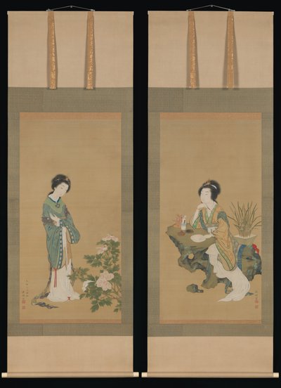 Yanji z orchideami i Yang Guifei z piwoniami, 1785. autorstwa Genki