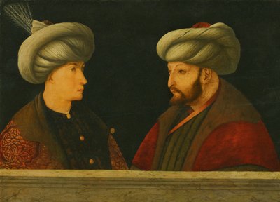 Portret sułtana Mehmeda II (1432-81) z młodym dostojnikiem (olej na drewnie) autorstwa Gentile (school of) Bellini