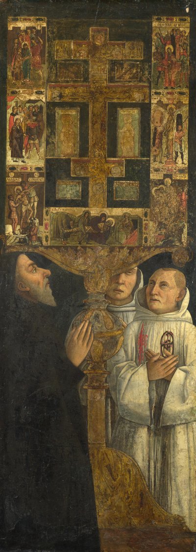Kardynał Bessarion i Dwóch Członków Scuola della Carità w modlitwie z Relikwiarzem Bessariona, ca. 1473 autorstwa Gentile Bellini