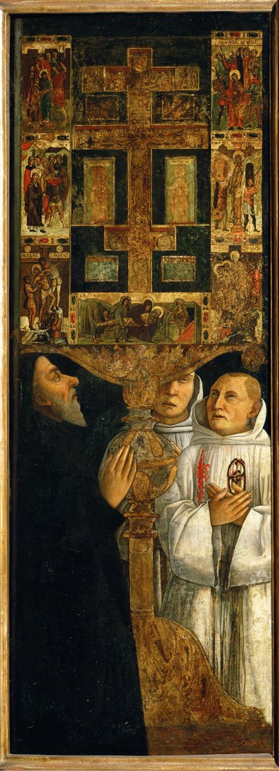 Kardynał Bessarion z dwoma ojcami ze Scuola della Carita przy drzwiach dawnego tabernakulum (drewno topolowe) autorstwa Gentile Bellini