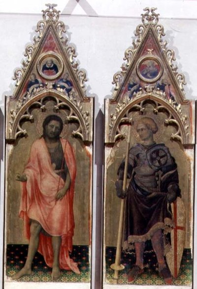 Dwaj święci z poliptyku Quaratesi: św. Jan Chrzciciel i św. Jerzy 1425 (tempera na desce) (detal z 53943, patrz też 85684) autorstwa Gentile da Fabriano