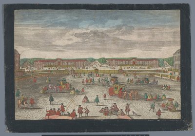 Widok na stajnie Pałacu Wersalskiego Gesicht der Ställe zu Versalien, zaczerpnięte z dem Zweiten Gitter (tytuł na obiekcie) autorstwa Georg Balthasar Probst (possibly)