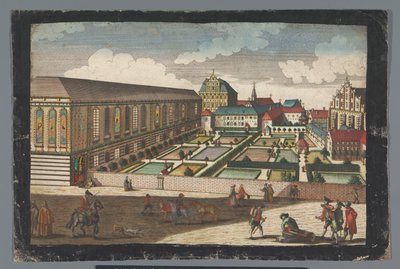 Widok na Pałac Królewski i Klasztor Braci Mniejszych Kapucynów we Wrocławiu Das Könige Palatium, samt dem Capuciner und Minoritten Closter zu Breslau (tytuł na obiekcie) autorstwa Georg Balthasar Probst (possibly)