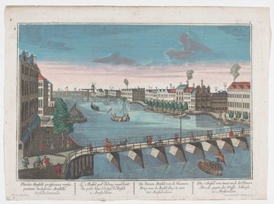 Widok na Binnen-Amstel między Blauwbrug i Hogesluis w Amsterdamie Die Amstel von innen nach der blauen Brücke gegen der Wasser Schleuße zu Amsterdam (tytuł na obiekcie) Amsterdam (tytuł serii) autorstwa Georg Balthasar Probst