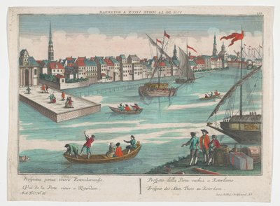 Widok na Ooster Oude Hoofdpoort w Rotterdamie Prospect des Alten Thors zu Rotterdam (tytuł na obiekcie) Rotterdam (tytuł serii) autorstwa Georg Balthasar Probst