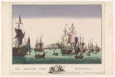 Widok na port w Batavii Reda Batawii (tytuł na obiekcie) Widoki na port (tytuł serii) autorstwa Georg Balthasar Probst