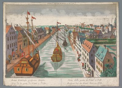 Widok na kanał w pobliżu Ketelpoort w Delft Prospect bey der Kettel Port, zu Delft (tytuł na obiekcie) Delft (tytuł serii) autorstwa Georg Balthasar Probst