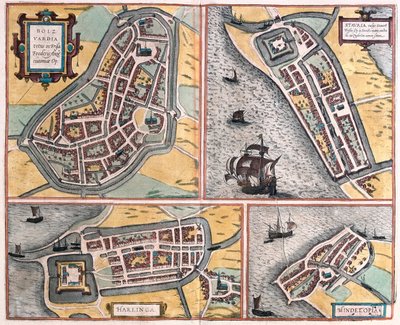 Bolsward, Stavoren, Harlingen i Hindelopen, Holandia - w "Civitates Orbis Terrarum" Georga Brauna, Kolonia 1617 r. autorstwa Georg Braun