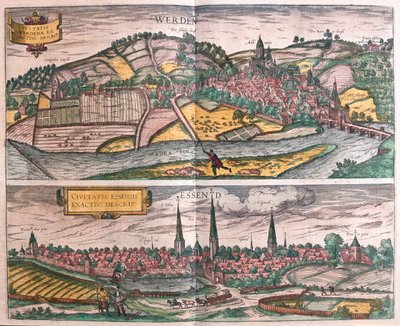 Essen i Werden, Niemcy - w "Civitates Orbis Terrarum" Georga Brauna, Kolonia 1617 r. autorstwa Georg Braun