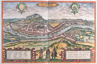 Salzburg, Niemcy - w "Civitates Orbis Terrarum" Georga Brauna, Kolonia 1617 r. autorstwa Georg Braun