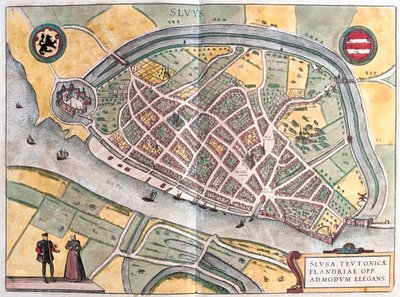 Slusa, Holandia - w "Civitates Orbis Terrarum" Georga Brauna, Kolonia 1617 r. autorstwa Georg Braun