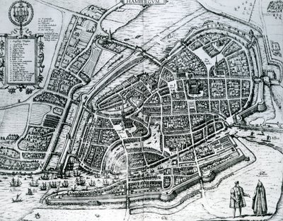Mapa Hamburga z „Cities of the World” autorstwa Georg Braun und Franz Hogenberg