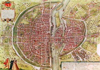 Mapa Paryża z „Civitates orbis terrarrum” Georga Brauna (1541-1622) i Franza Hogenbergha (1540-92), francuski, 1572-1617 autorstwa Georg Braun und Franz Hogenberg