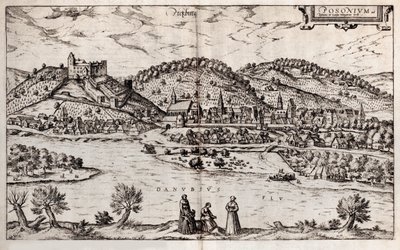 Pressburg Bratysława. Od: Światowe trzęsienie ziemi, 1588 autorstwa Georg Braun und Franz Hogenberg