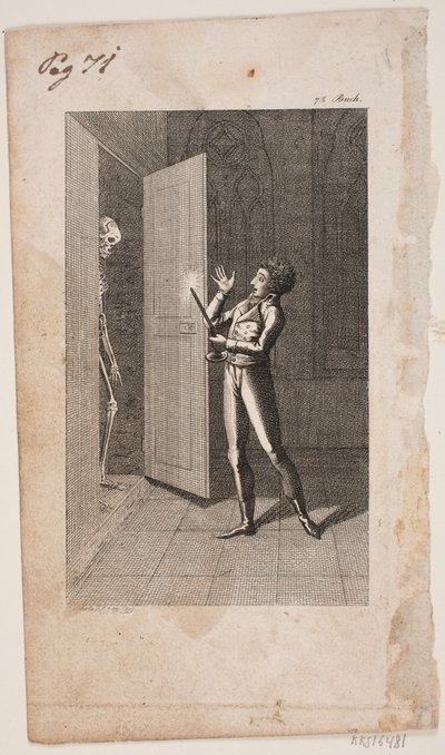 Ilustracja z młodym mężczyzną i szkieletem autorstwa Georg Christian Schule