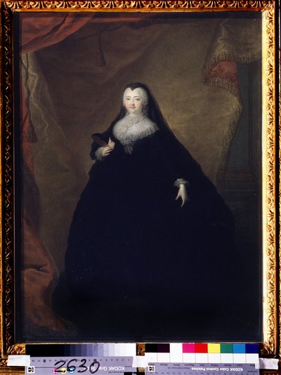 „Portret Elżbiety Pietrownej (1709-1762) Cesarzowej Rosji pod imieniem Elżbieta I, córka Piotra Wielkiego”” Jest przebrana, trzyma w dłoni maskę. Obraz Georg-Christoph (Georg Christoph) Grooth (1716-1749) 1748 Państwo Tretyakov G autorstwa Georg Christoph Grooth