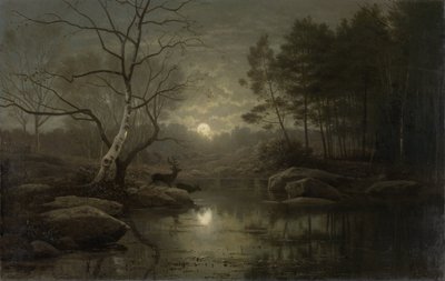 Leśny krajobraz w świetle księżyca autorstwa Georg Eduard Otto Saal