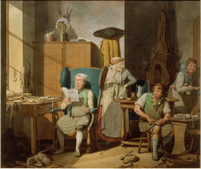 Rodzina szewca w warsztacie autorstwa Georg Emanuel Opitz
