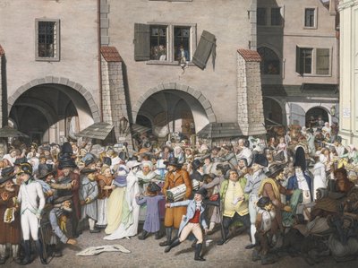 Tętniący życiem rynek, Praga, 1804 autorstwa Georg Emanuel Opiz