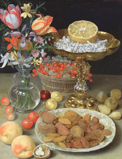 Martwa natura z kwiatami i deserem autorstwa Georg Flegel