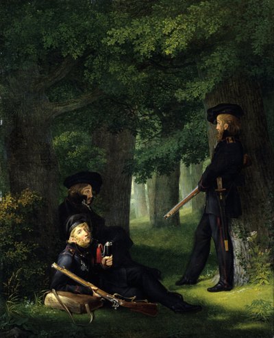Niemcy: Theodor Körner, Friedrich Friesen i Heinrich Hartmann na Outpost At the Outpost autorstwa Georg Friedrich Kersting