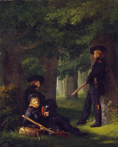 Niemcy: Theodor Körner, Friedrich Friesen i Heinrich Hartmann na służbie w placówce autorstwa Georg Friedrich Kersting