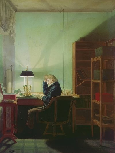 Czytelnik przy świetle lampy. 1814 autorstwa Georg Friedrich Kersting