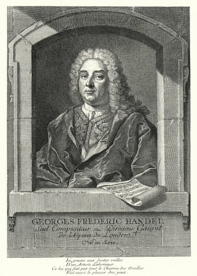 George Frideric Handel, niemiecki kompozytor barokowy (grafika) autorstwa Georg Friedrich Schmidt