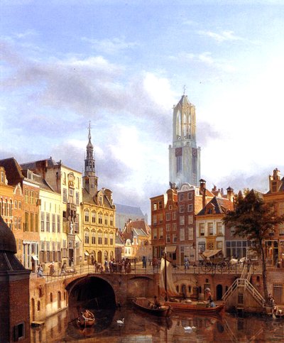 Utrecht z Oudegracht, 1827 olej na płótnie autorstwa Georg Gillis van Haanen