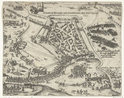 Oblężenie Grolu przez Frederika Hendrika, 1627 Stadische belager- und einnemung der stat Groll. 1627 (tytuł na obiekcie) autorstwa Georg Keller