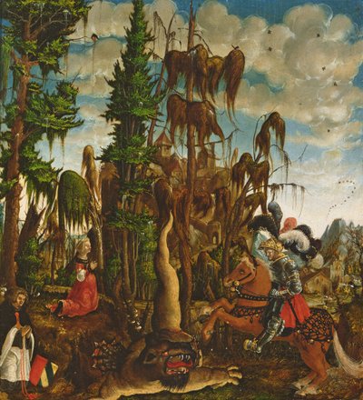 Św. Jerzy ratujący księżniczkę przed smokiem, 1520 autorstwa Georg Lemberger