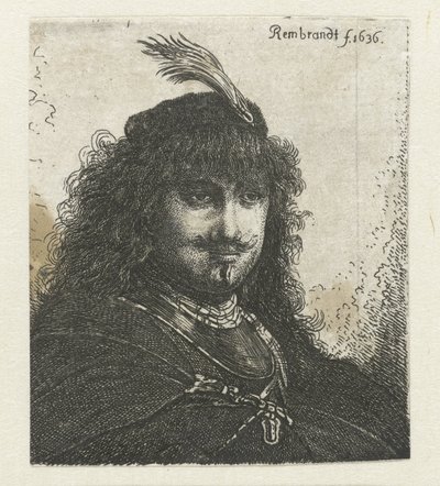 Autoportret (?) z czapką z pióropuszem i obniżoną szablą autorstwa Georg Leopold Hertel
