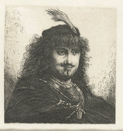 Autoportret (?) z czapką z pióropuszem i obniżoną szablą autorstwa Georg Leopold Hertel