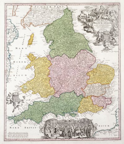 Mapa Anglii, 1760 autorstwa Georg Matthäus Seutter