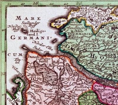 Szczegół Helgolandu z mapy północnych Niemiec autorstwa Georg Matthäus Seutter